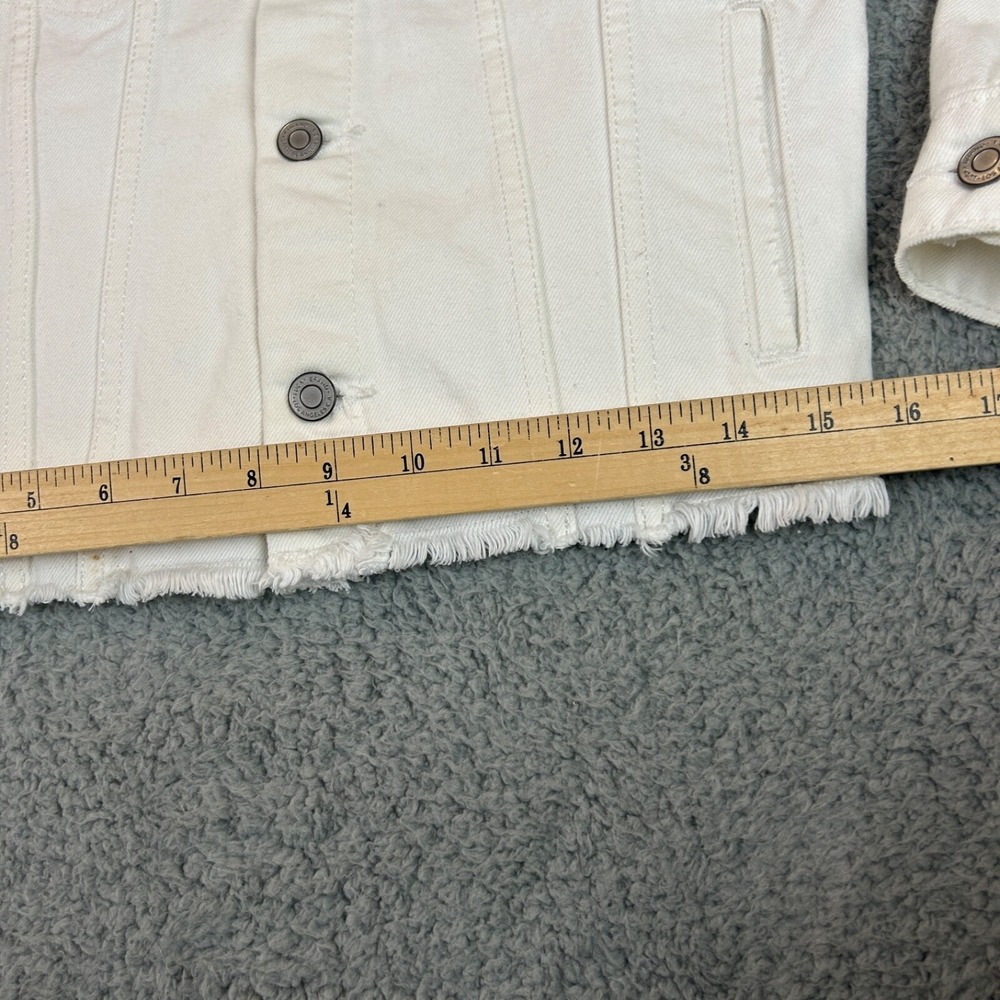 Lucky Brand Jacket Women Small Petite White The Tomboy Trucker Fringe Hem - Picture 6 of 16